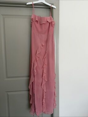 Azazie Dusty Rose Ruffle-Trim Wedding Guest Dress